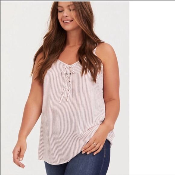 Torrid Sophie Red/White Striped Lace-Up Tank Top - Picture 2 of 10